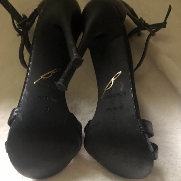 B Brian Atwood Laetitia Black Pearl Snakeskin T-Strap High Heel Sandals US 8 - Picture 8 of 8